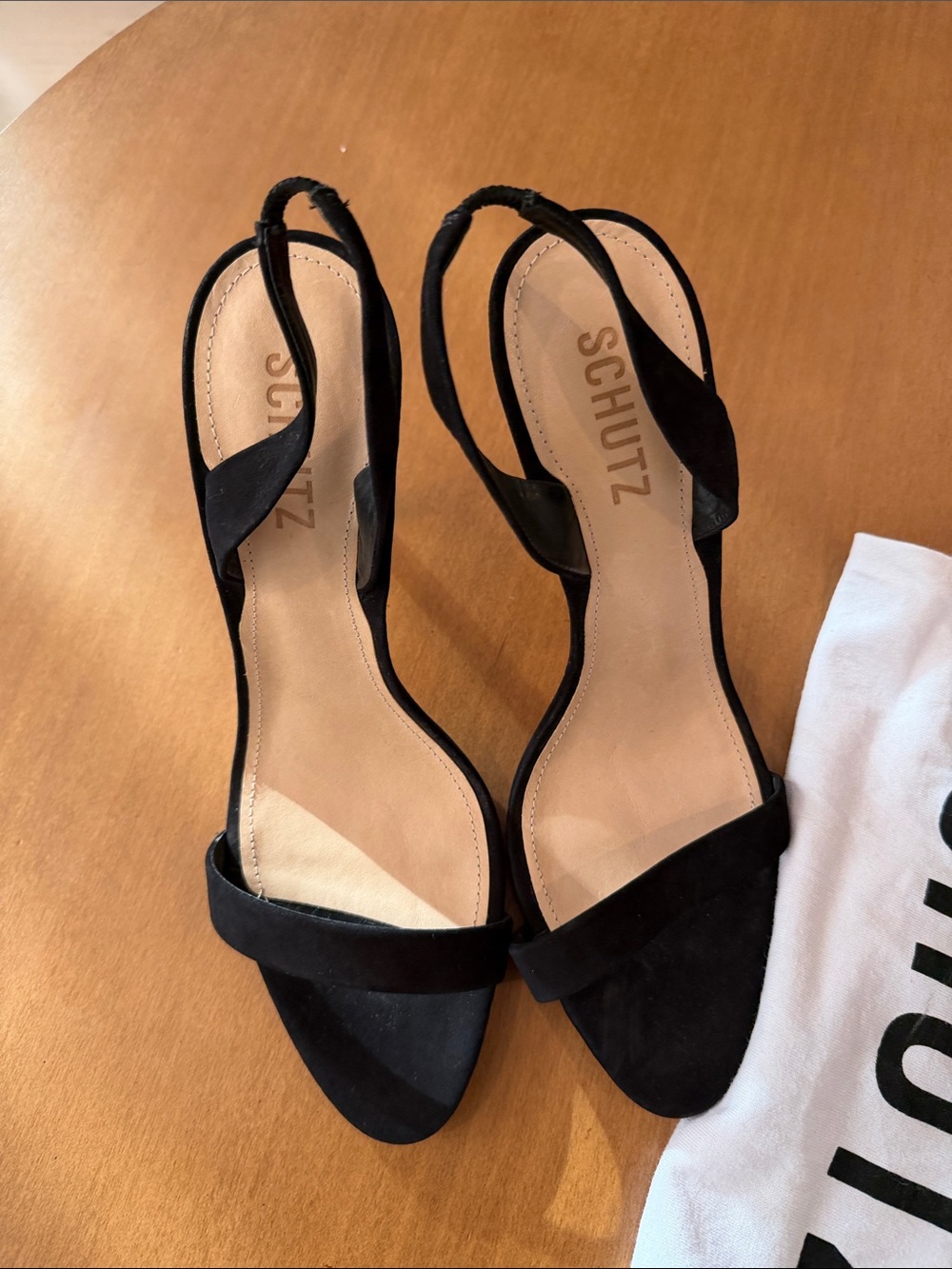 SCHUTZ Black Suede Open-Toe Slingback Heels - Picture 11 of 14